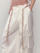 Wide-Leg Beaded Cargo Large Pockets Pants - CHINASQUAD