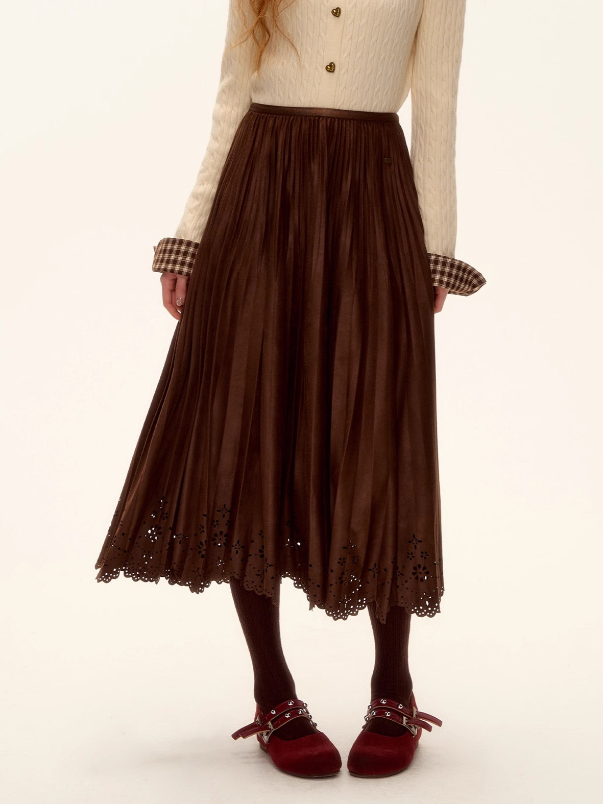 Suede Pleated Midi Skirt