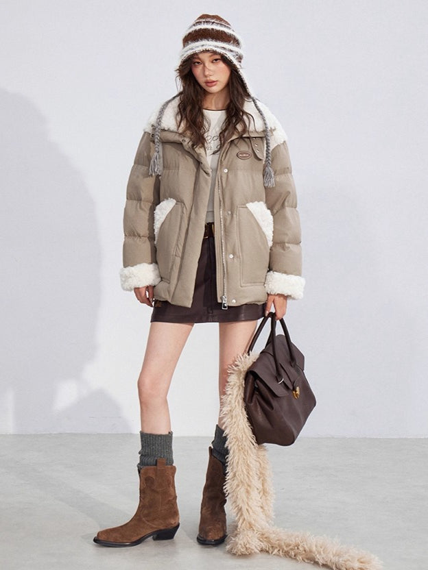Shearling Panel 90% White Duck Down Jacket