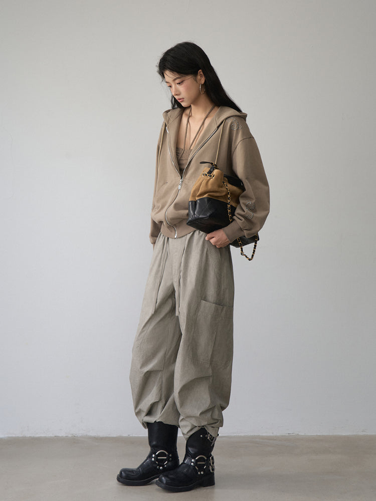 Gray 3D Pockets Wide-leg Pants - CHINASQUAD