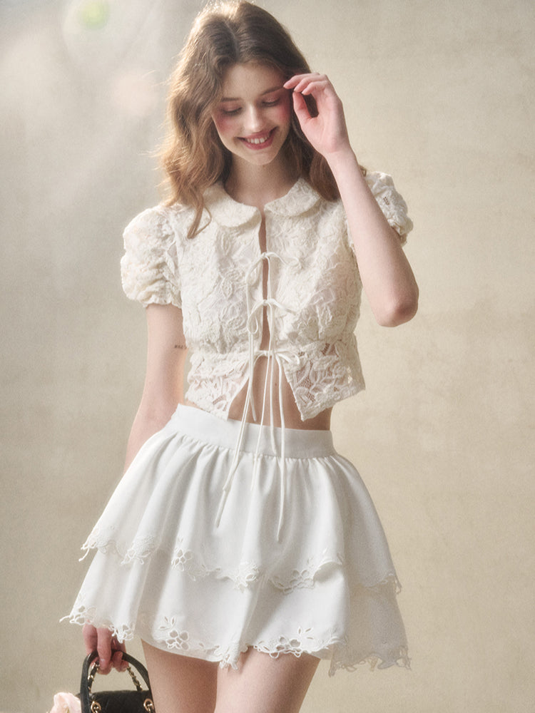 3D Lace Embroidery Hollow Out Cardigan - CHINASQUAD