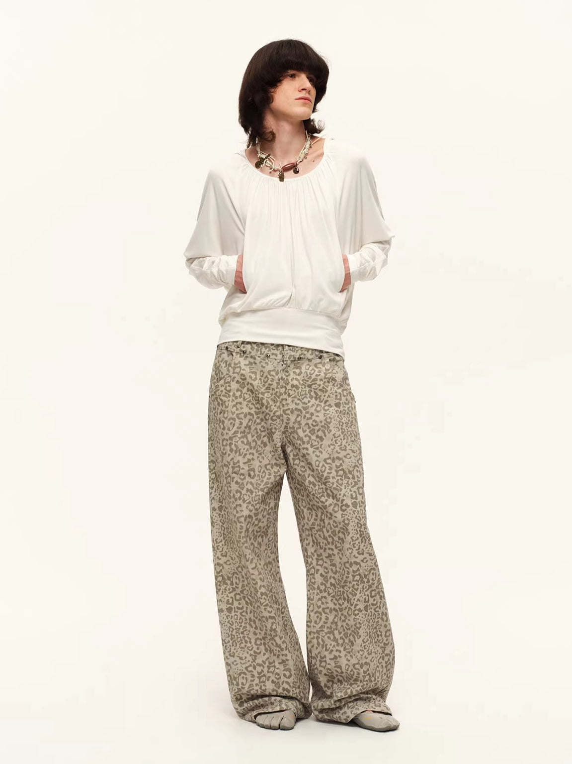 Vintage Studded Leopard Straight-Leg Trousers