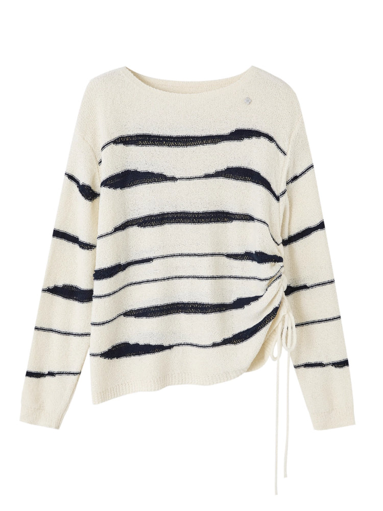 Color-Block Irregular Striped Soft Crewneck - CHINASQUAD