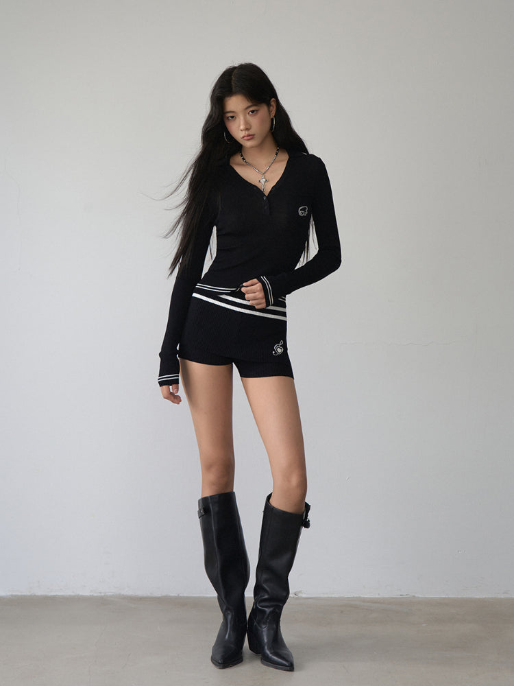 Contrast-colored Stripe Heart-wing T-shirt & Shorts Set - CHINASQUAD