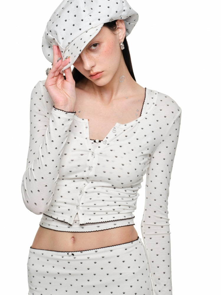 Cat Paw Trim Cardigan & Skirt Set - CHINASQUAD