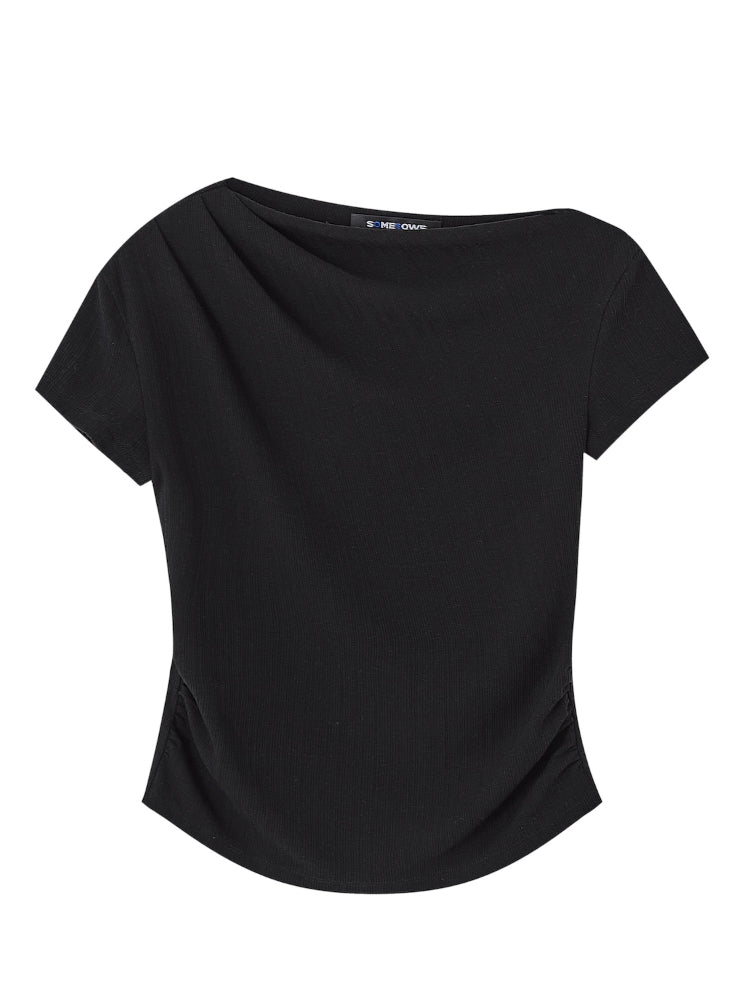 One Shoulder Irregular Slanted Pleat T-shirt & Pants Set - CHINASQUAD