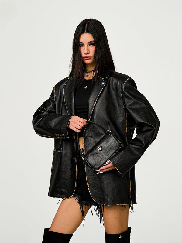 Badge Cross Leather Handbag - CHINASQUAD