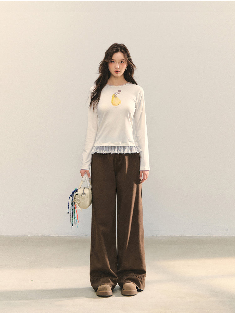 Fruit Print Lace-spliced T-Shirt - CHINASQUAD