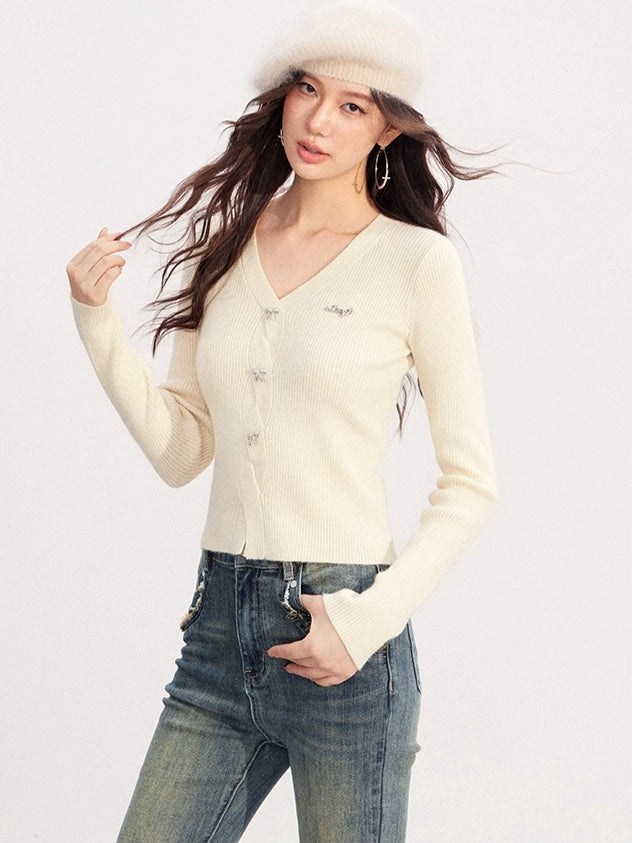 Shimmer Soft-Touch Knit V-Neck