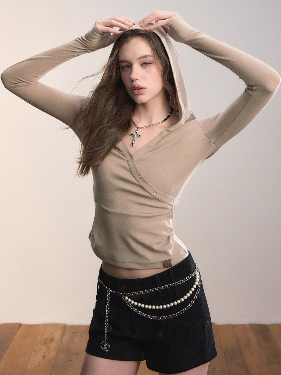 Crossover Hooded Slim-Fit Knit Sweater