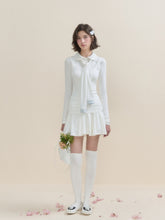 White & Blue Collared Knit Top & Skirt Set - CHINASQUAD