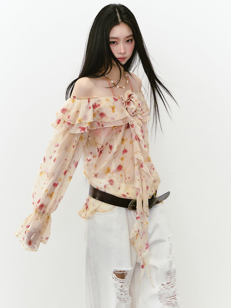 Floral Camisole Off-Shoulder Top - CHINASQUAD
