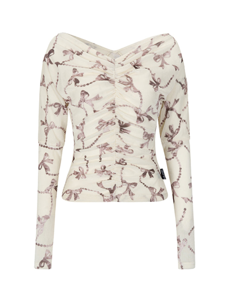 Two-Way Off-Shoulder Ruched Long Sleeve Blouse - CHINASQUAD