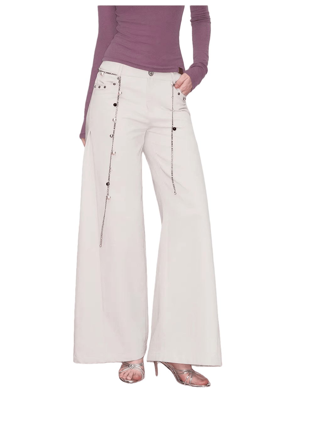 Wave-Embroidered Wide-Leg Straight Pants