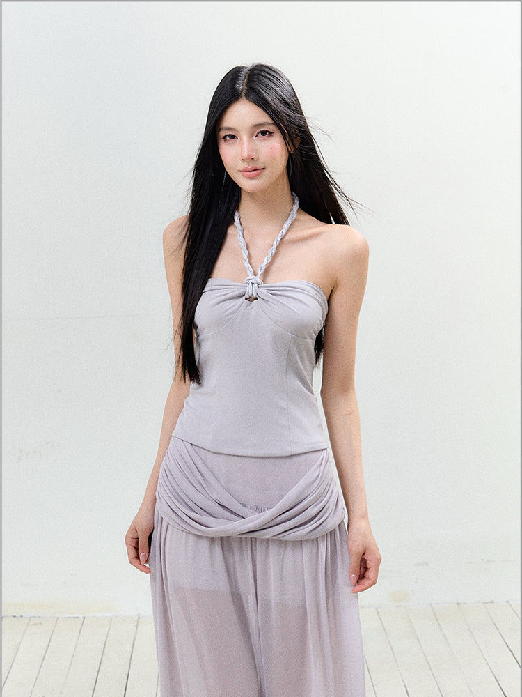 Twist Tie Halter Crop Top & Skirt Set - CHINASQUAD