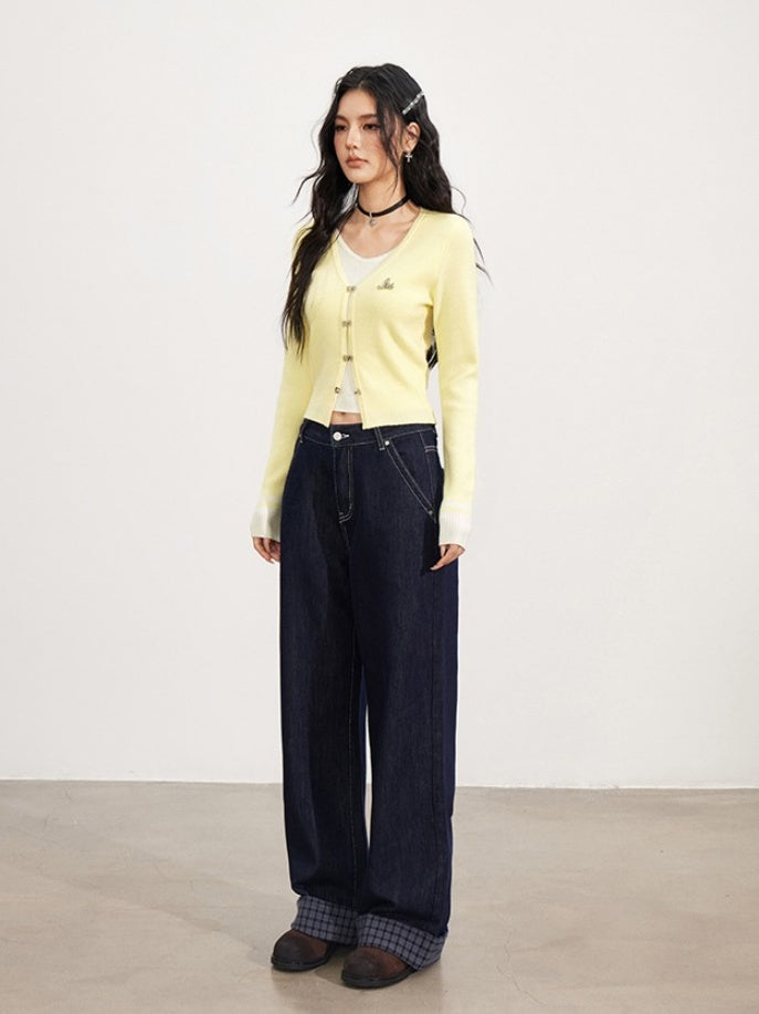 Contrast Layered Knit Cardigan - CHINASQUAD