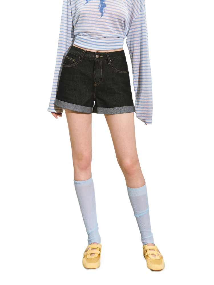 Washed Rolled Denim Shorts - CHINASQUAD