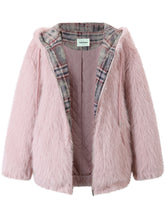 Plaid Spliced Eco-friendly Faux Fur Coat - CHINASQUAD