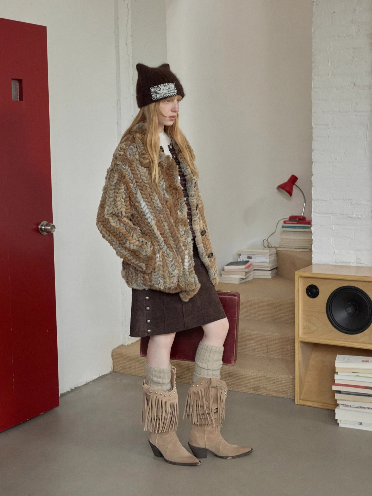 Melard Woven Rabbit Fur Shirt Jacket