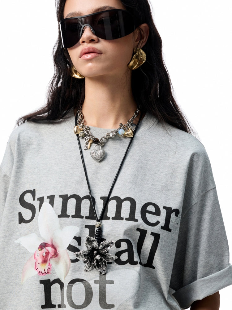 Oversize Floral Alphabet Printed T-shirt - CHINASQUAD
