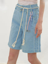 Lace-adorned Polka-dot Denim Capri Pants - CHINASQUAD