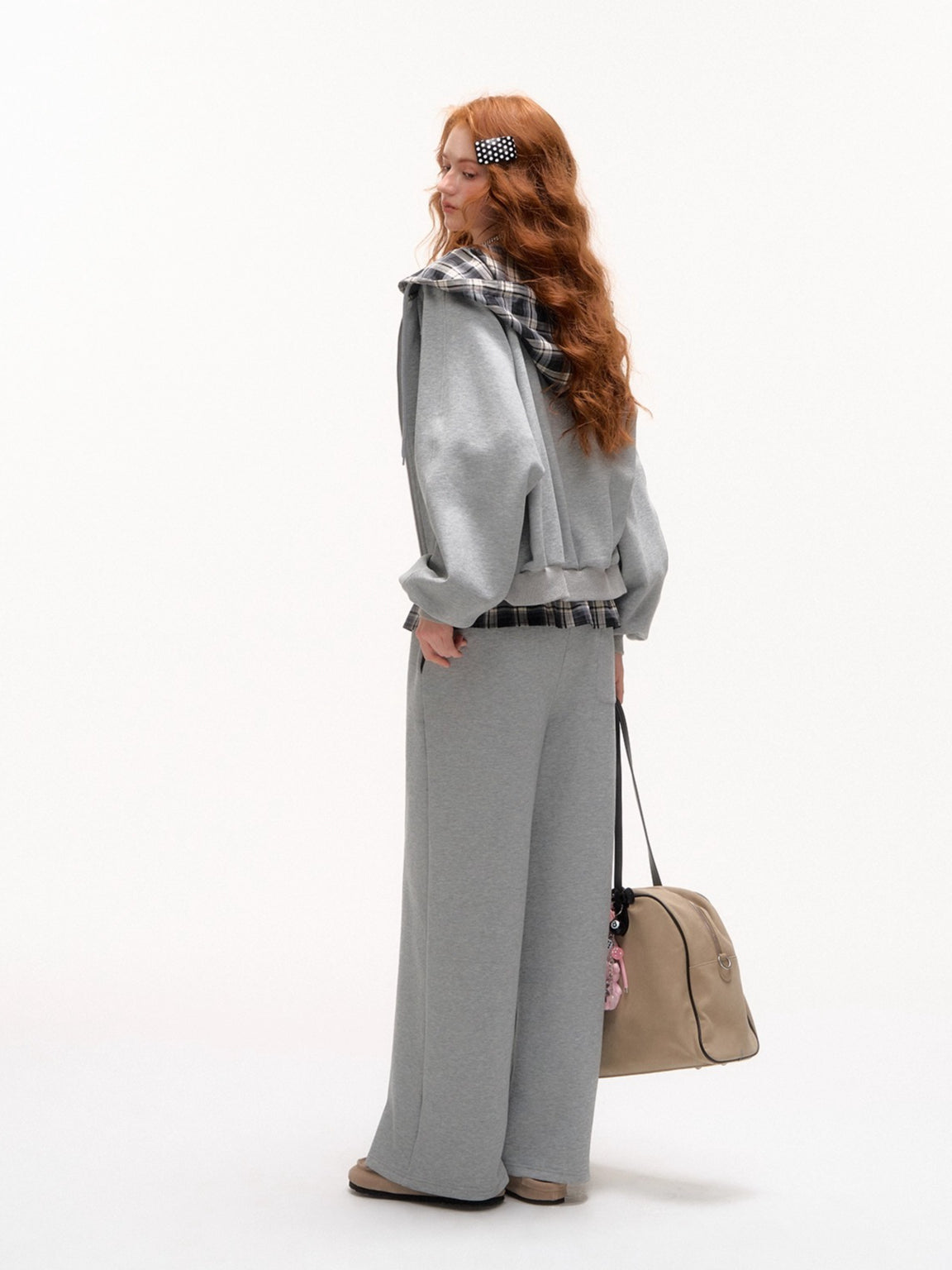 Plaid Patch Embroidered Sweatshirt & Ruffled Waist Pants Set - CHINASQUAD