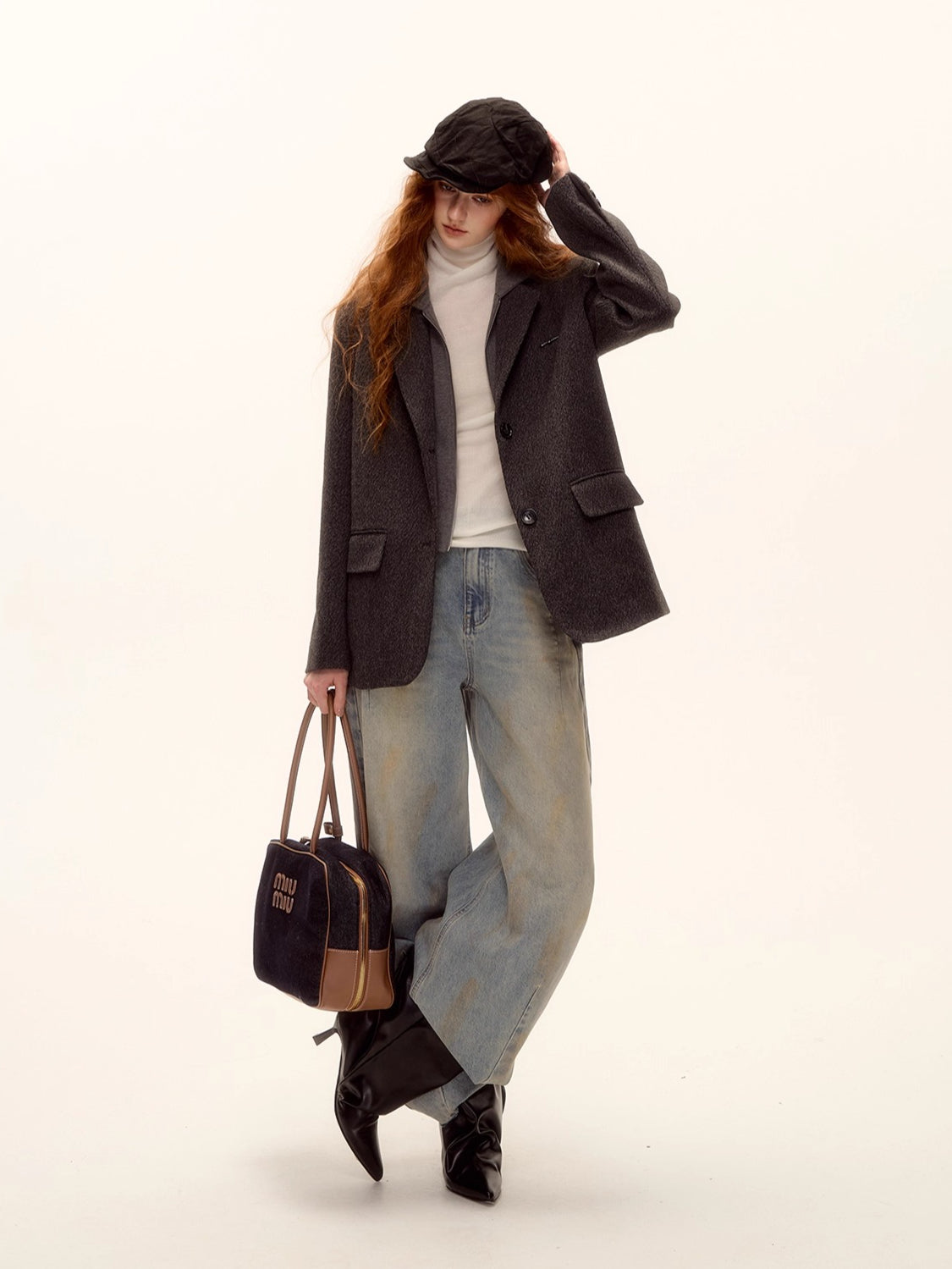 Grey Layered Wool-Blend Hoodie Blazer