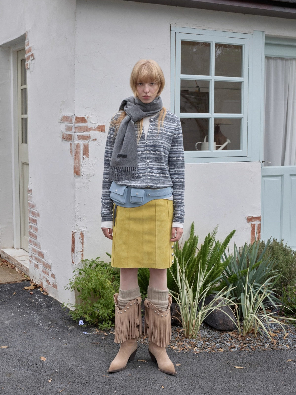 Suede Studded High-Waist Midi Skirt