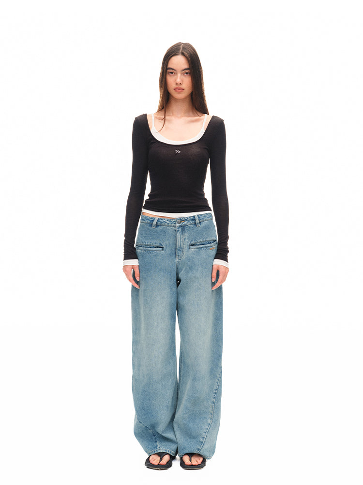 Color-block Two-piece Integrated Strap Layered T-shirt - CHINASQUAD