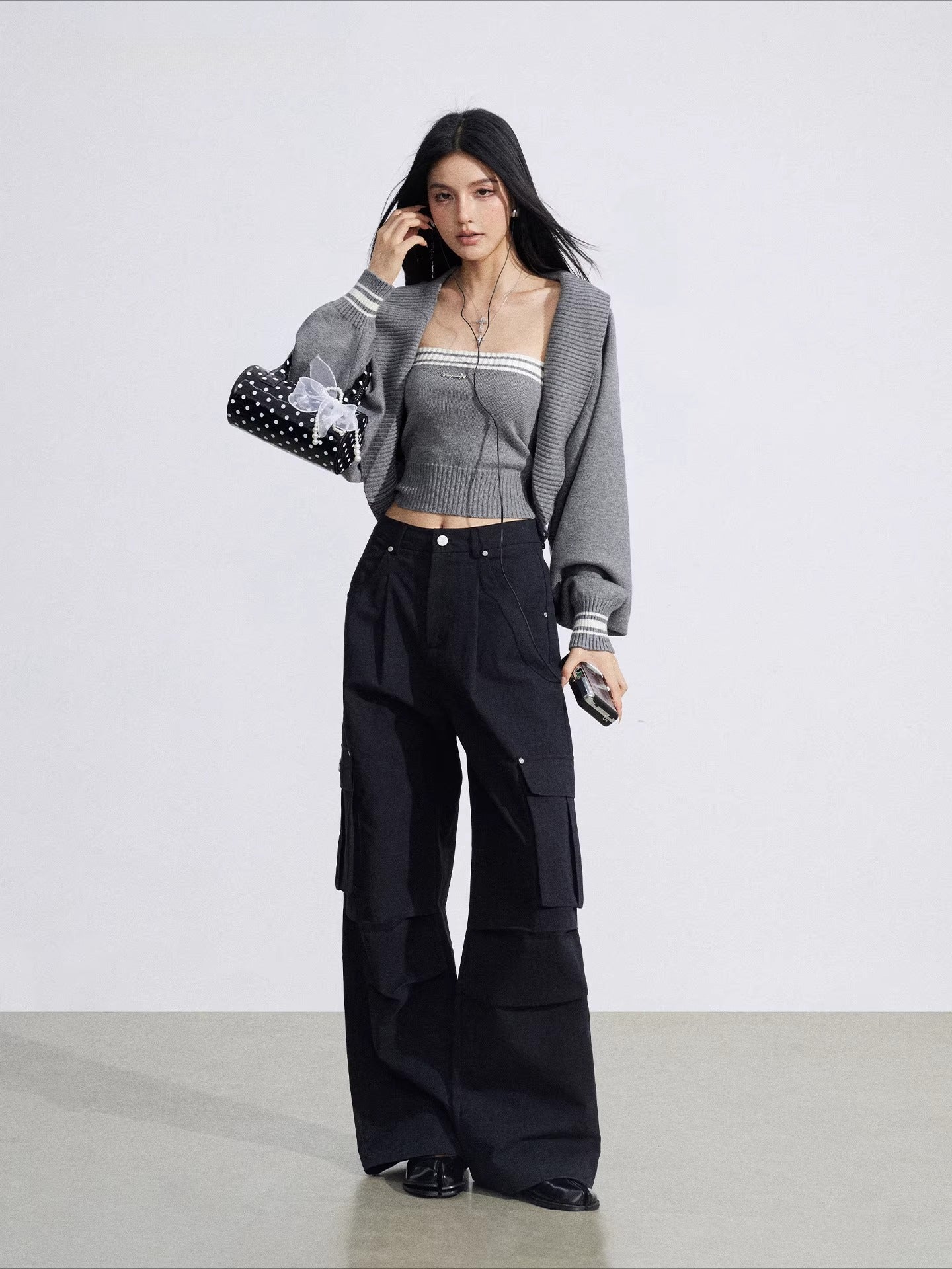 Pleated Utility Wide-Leg Pants