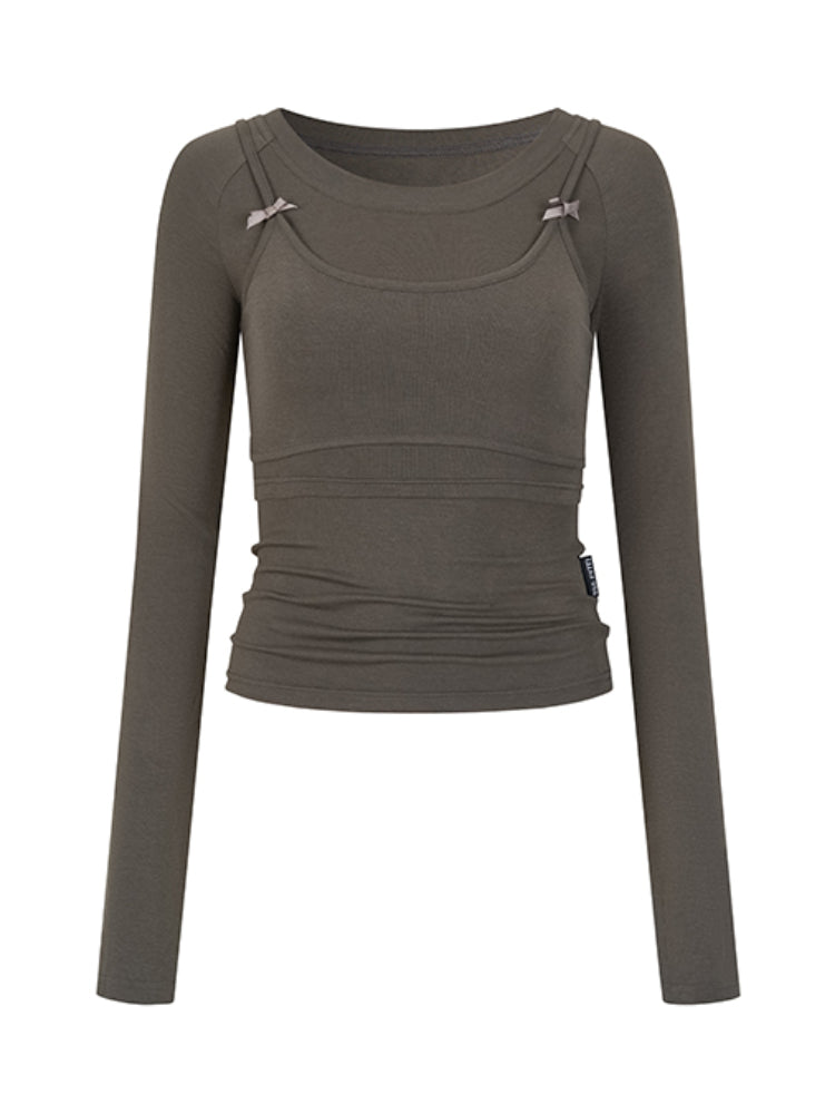 Butterfly Bow Vest & Base Layer T-Shirt Long-Sleeve Set - CHINASQUAD