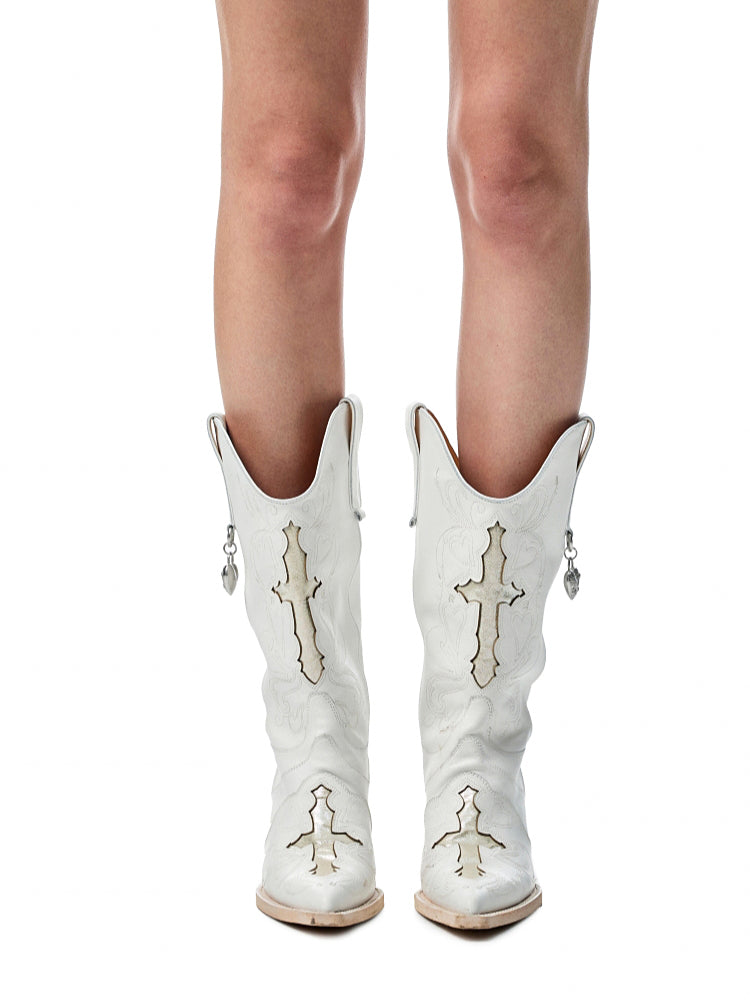 Cowhide Embroidered Mid-Cylinder Western Rider Boots - CHINASQUAD