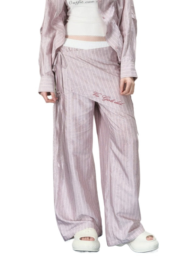Pink Striped Wide-Leg Pants - CHINASQUAD