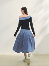 Plaid Spliced One-Shoulder Contrast Long-Sleeve Top & Skirt Set - CHINASQUAD