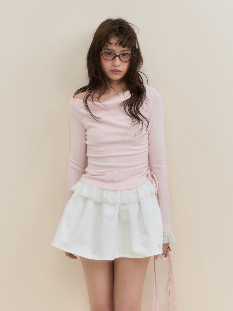 Lace Faux Two-Piece Long Sleeve T-shirt - CHINASQUAD