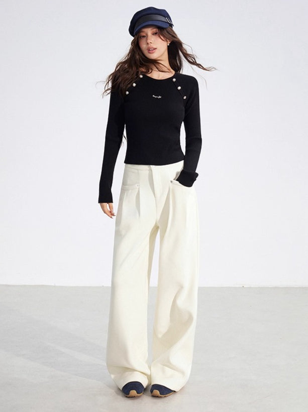 Two-Tone Layered Ribbed Knit Crewneck