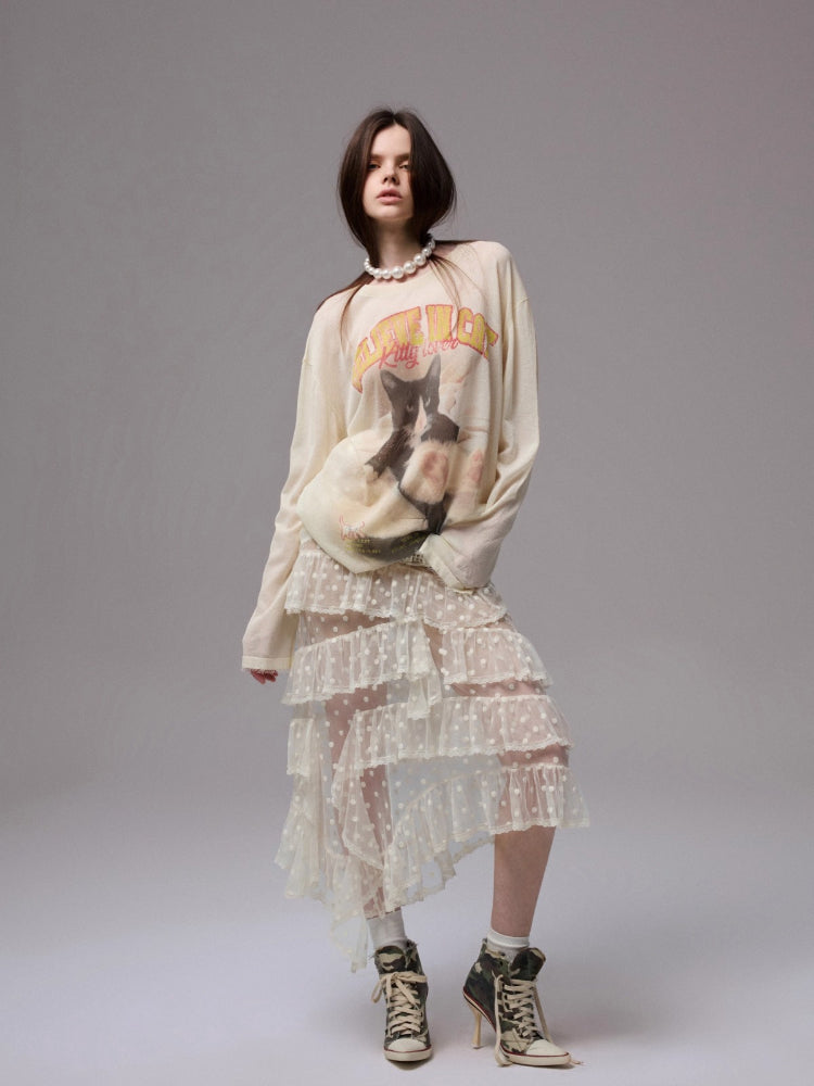 Irregular Dot Lace Mesh Skirt