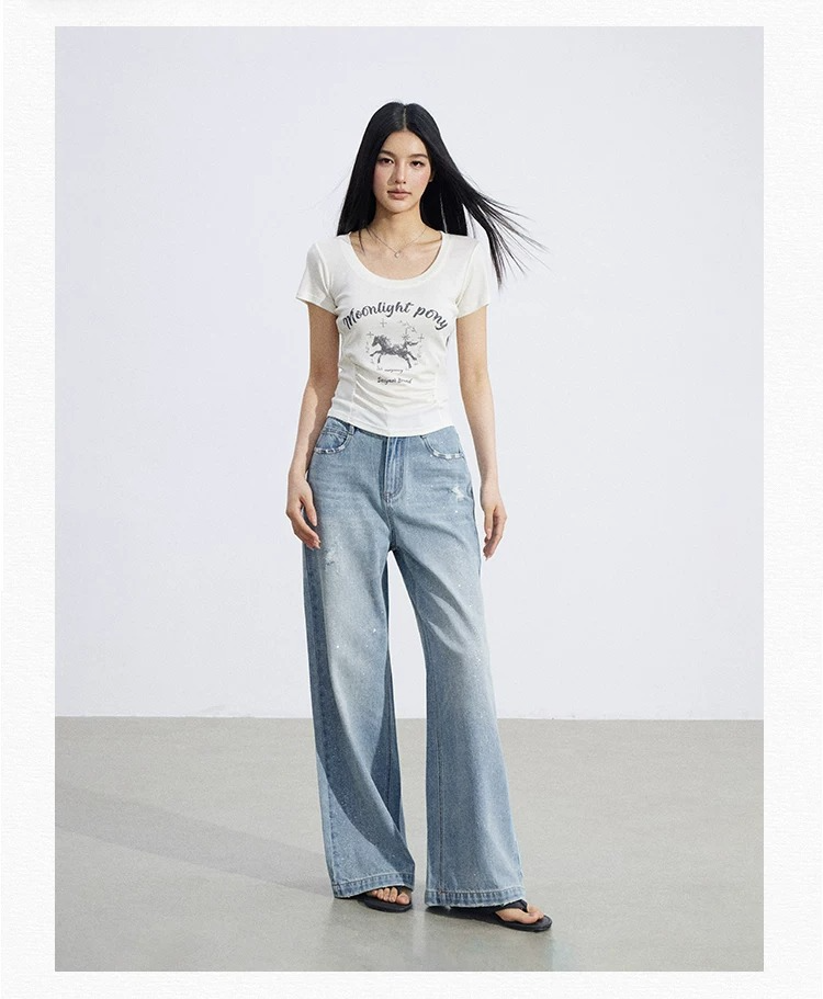 Ice-Silk Lyocell Pony Graphic Fitted T-Shirt