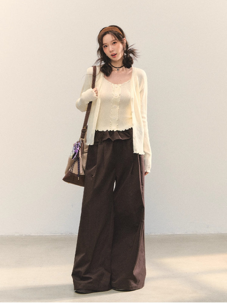 Turned-over Waist Straight-leg Casual Pants