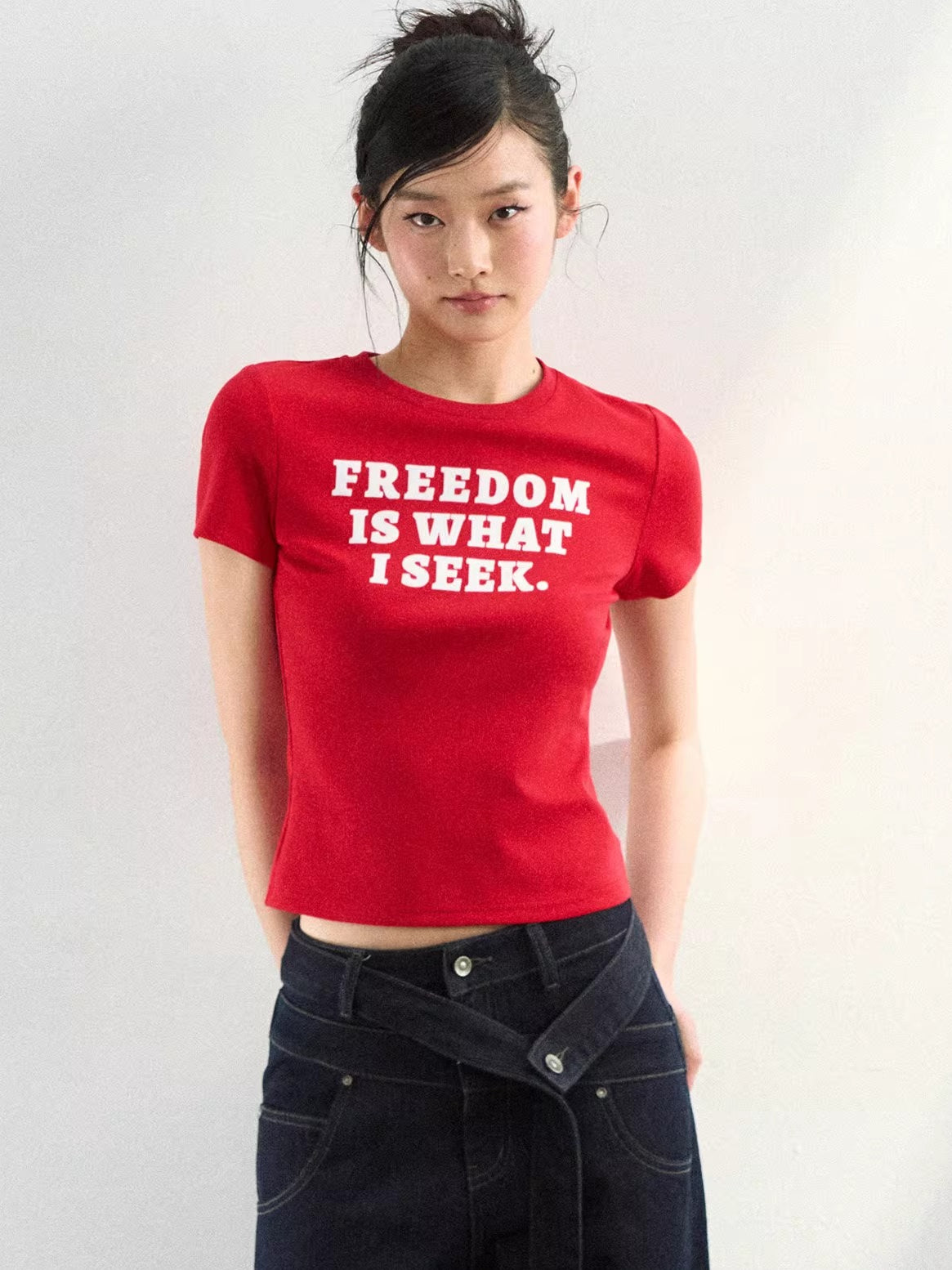 Slogan Graphic Red Cropped T-Shirt