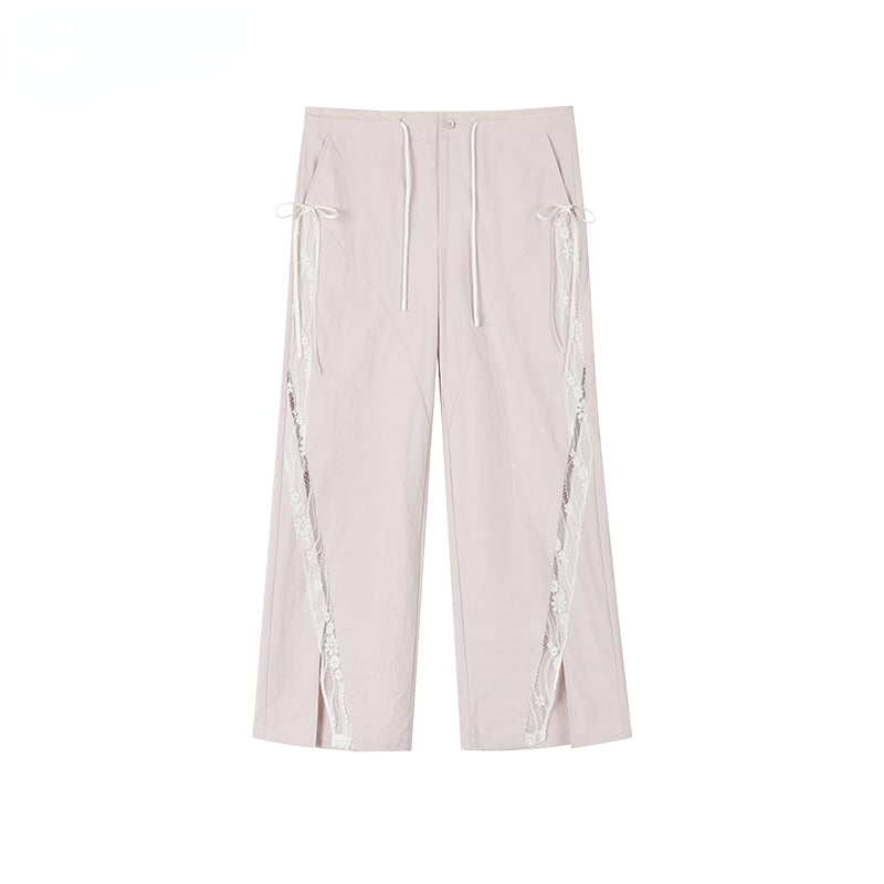 Pink Lace Patchwork Casual Cargo Pants - CHINASQUAD