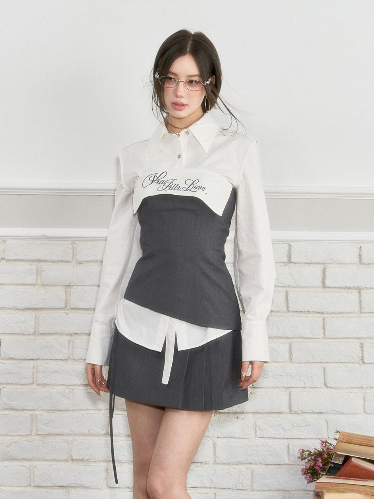 Short Patchwork Irregular Bustier & Pants Set - CHINASQUAD