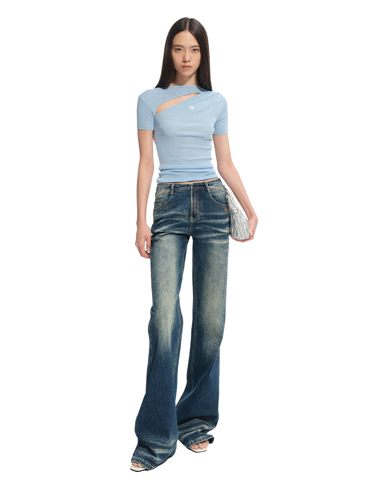 Diagonal Open High-Neck Regular Shoulder T-Shirt - CHINASQUAD