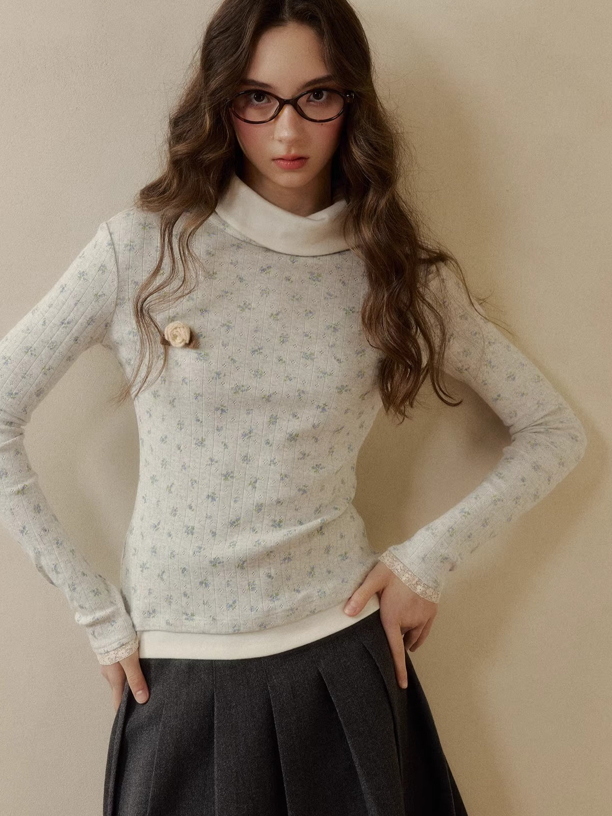 Knit Polo-Collar Long Sleeve T-Shirt