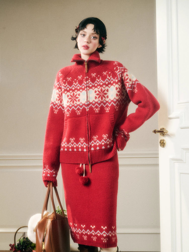 Warm Fabric Color Block Sweater & Skirt Set - CHINASQUAD