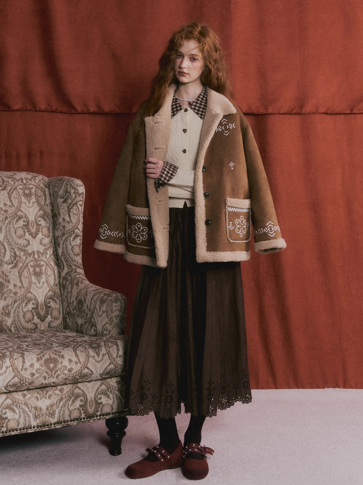 Suede Pleated Midi Skirt