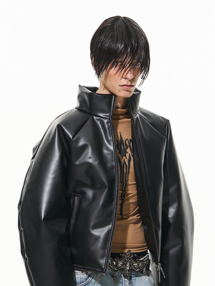 Black Oversized Raglan Sleeve Zipper Puffer Jacket - CHINASQUAD