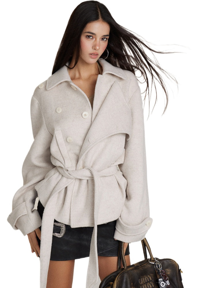 Faux Two-Piece Belted Layered Coat - CHINASQUAD