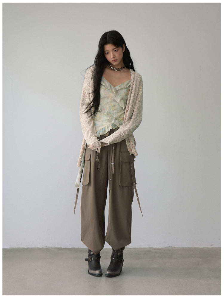 Folded Waist Three-Dimensional Pocket Casual Pants - CHINASQUAD