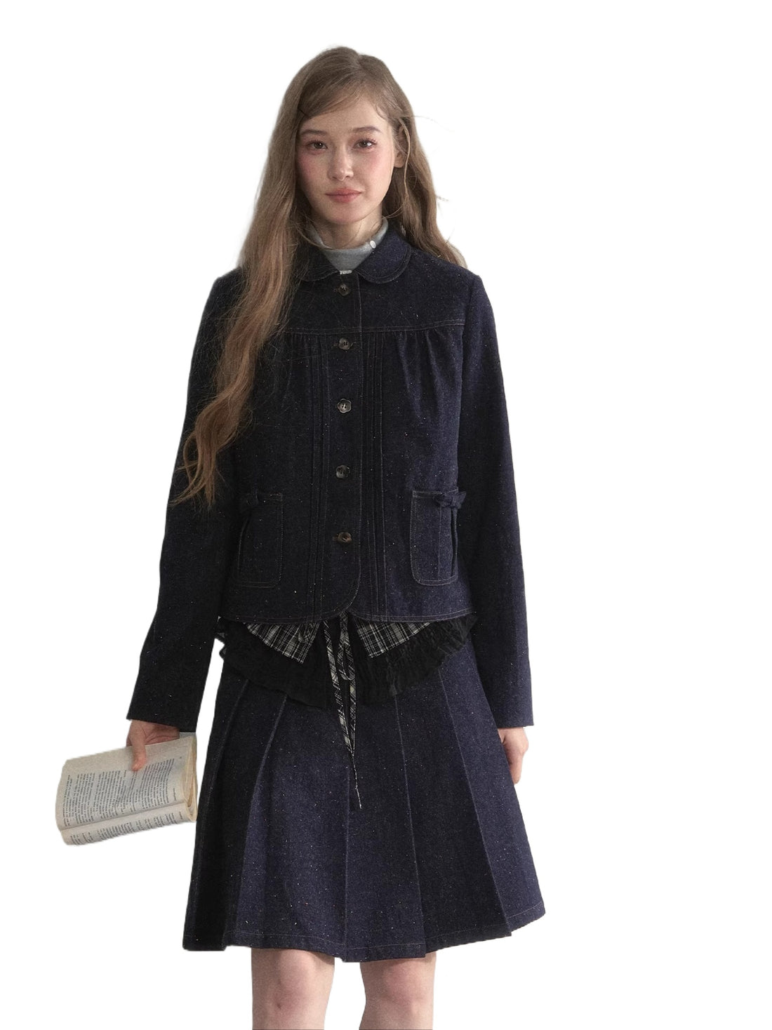 Polka-Dot Denim Quilted Jacket & Skirt Set